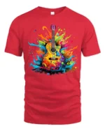 Groovy Guitar Tee Colorful Music Graphic Shirt - red t-shirt on white background