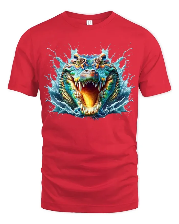 Swamp Gator T-Shirt Fierce Alligator Head Tee - red t-shirt on white background