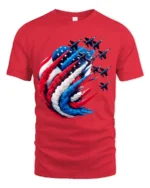 American Pride T-Shirt Fighter Jets Flag Tee - red t-shirt on white background