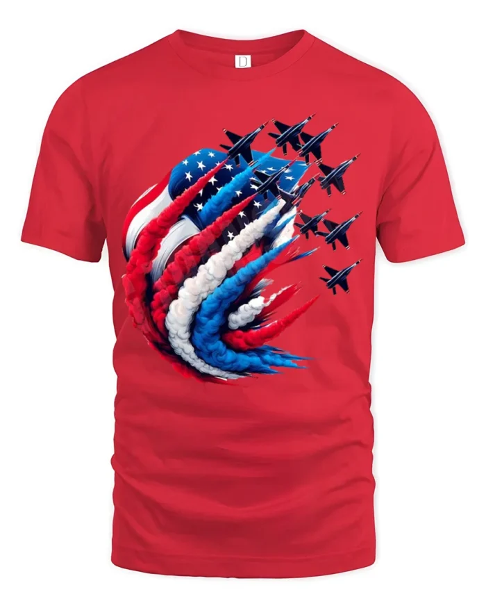 American Pride T-Shirt Fighter Jets Flag Tee - red t-shirt on white background