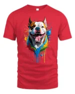 Colorful Bully Tee American Bully Dog Art T-Shirt - red t-shirt on white background