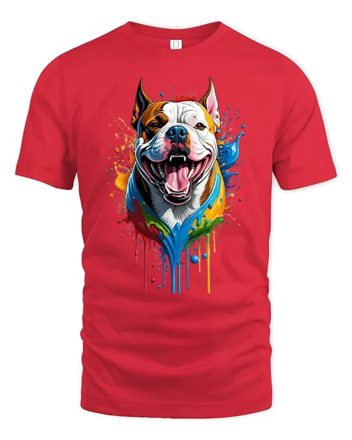 Colorful Bully Tee American Bully Dog Art T-Shirt - red t-shirt on white background