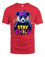 Stay Chill Panda T-Shirt Relaxed Bear Tee Now - red t-shirt on white background