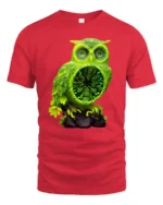 Electric Owl Vibrant Green Forest Bird Shirt - red t-shirt on white background