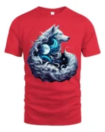 Moon Howl Wolf Cosmic Lunar Animal T-Shir - red t-shirt on white background