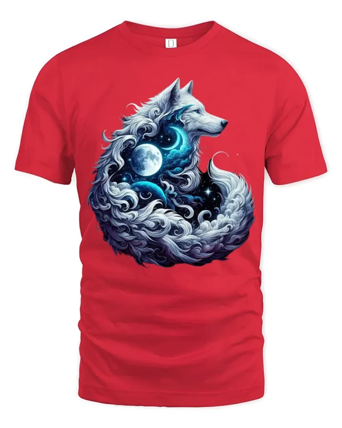 Moon Howl Wolf Cosmic Lunar Animal T-Shir - red t-shirt on white background