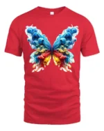Smoke Butterfly Colorful Abstract Art T-Shirt - red t-shirt on white background