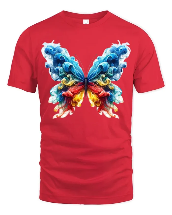 Smoke Butterfly Colorful Abstract Art T-Shirt - red t-shirt on white background