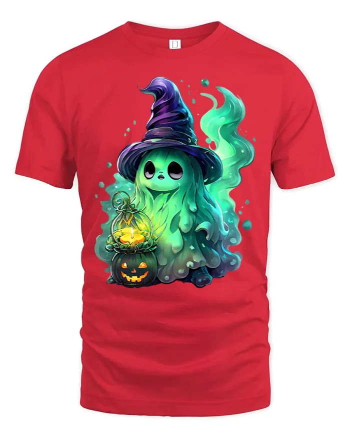 Cute Witch Ghost Funny Halloween Spirit T-Shirt - red t-shirt on white background