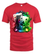 Ace Card Colorful Poker Hand T-Shirt Gif - red t-shirt on white background