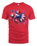 Red White Blue Fish T-Shirt American Betta Tee - red t-shirt on white background