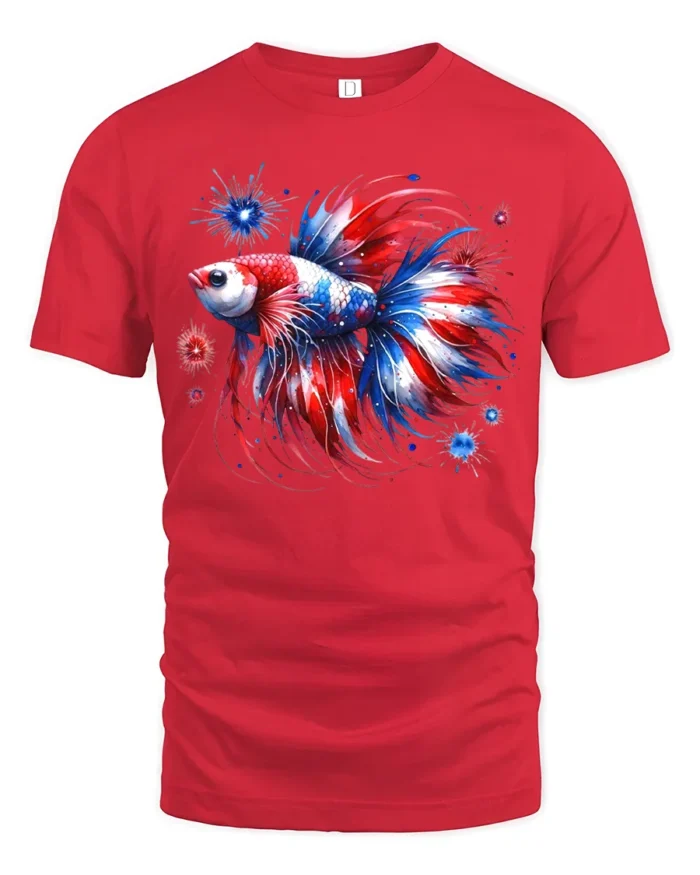 Red White Blue Fish T-Shirt American Betta Tee - red t-shirt on white background