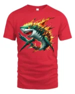 Fire Shark Cool Flaming Shark T-Shirt Graphic - red t-shirt on white background