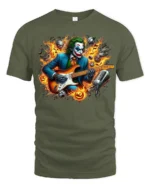 Joker Guitar Hero Funny Villain Music T-Shirt - military green t-shirt on white background