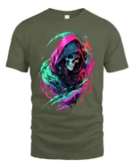 Neon Reaper Colorful Grim Reaper Graphic T-Shirt - military green t-shirt on white background