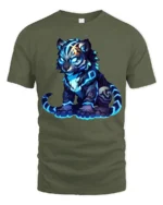 Electric Tiger T-Shirt Cool Futuristic Cat - military green t-shirt on white background