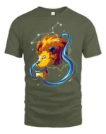 Leo Constellation Zodiac Lion Graphic T-Shirt - military green t-shirt on white background