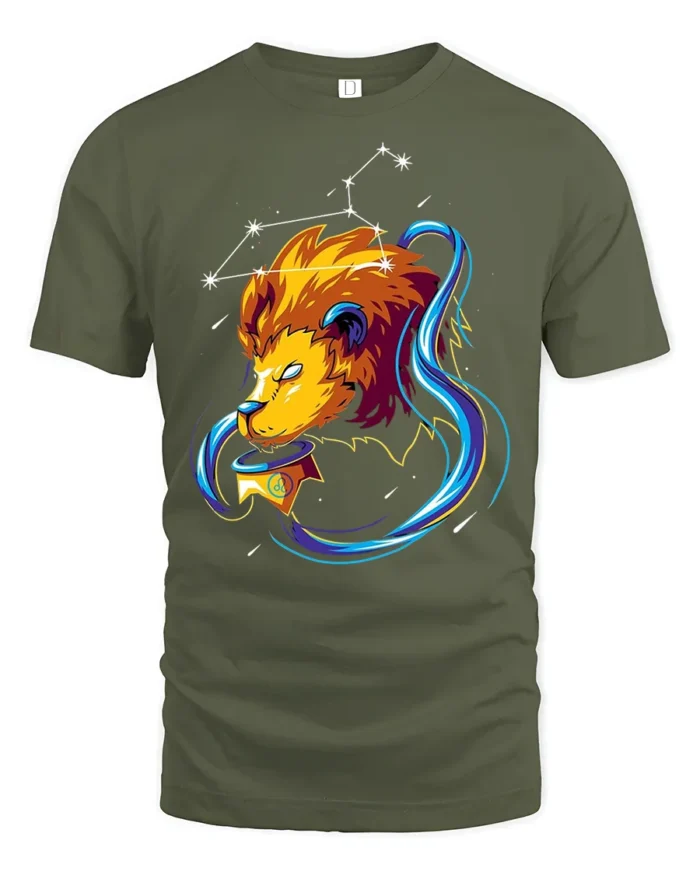Leo Constellation Zodiac Lion Graphic T-Shirt - military green t-shirt on white background