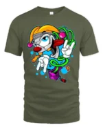 Groovy Clown T-Shirt Cool Cartoon Peace Sign Tee - military green t-shirt on white background