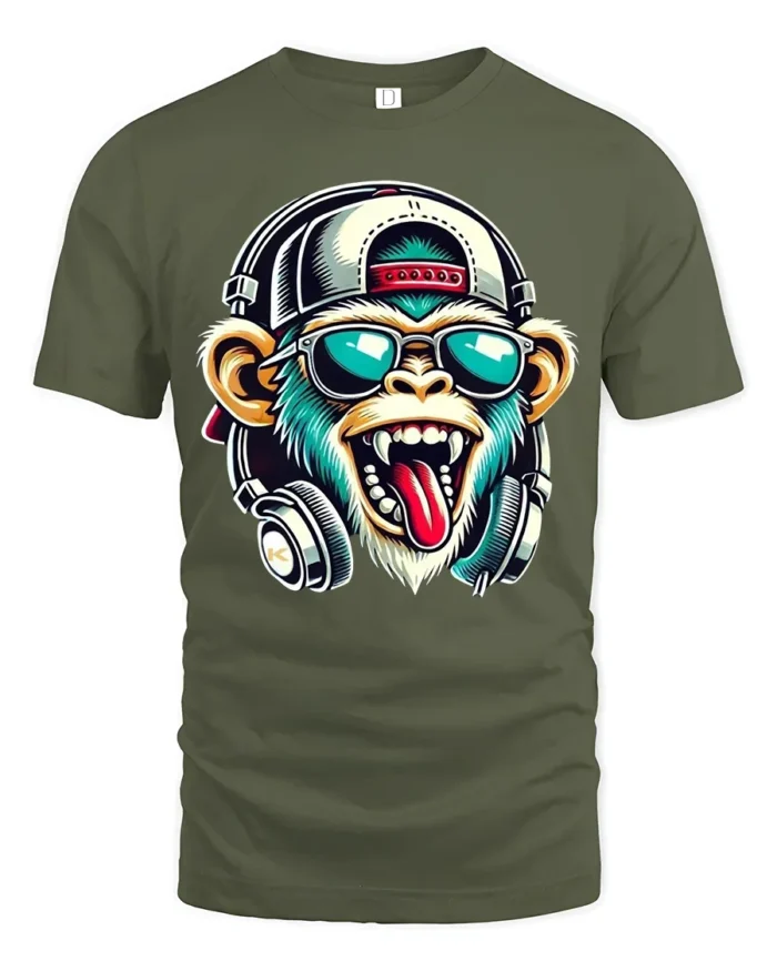 Hip Hop Monkey T-Shirt Trendy Ape Music Lover Tee - military green t-shirt on white background