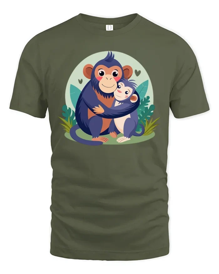 Papa Monkey Hug Sweet Father’s Day T-Shirt Gift - military green t-shirt on white background