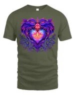 Mystic Heart Tee Intricate Colorful Heart Design - military green t-shirt on white background