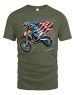American MX Rider T-Shirt Dirt Bike Flag Tee - military green t-shirt on white background