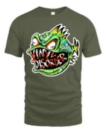 Vinyl Disorder Fish Funny Angry Fish T-Shirt - military green t-shirt on white background