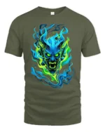 Neon Demon Face Colorful Monster Graphic T-Shirt - military green t-shirt on white background