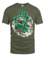 Santa Cruz Hand Iconic Skate T-Shirt Now - military green t-shirt on white background