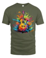 Groovy Guitar Tee Colorful Music Graphic Shirt - military green t-shirt on white background