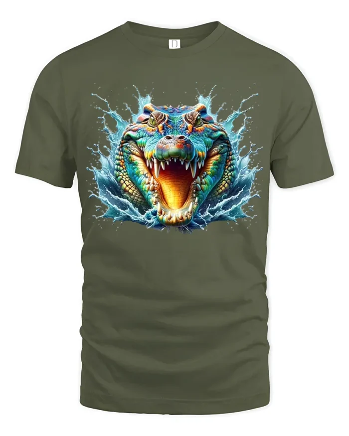 Swamp Gator T-Shirt Fierce Alligator Head Tee - military green t-shirt on white background