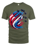 American Pride T-Shirt Fighter Jets Flag Tee - military green t-shirt on white background
