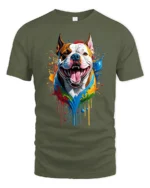 Colorful Bully Tee American Bully Dog Art T-Shirt - military green t-shirt on white background