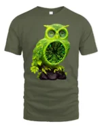 Electric Owl Vibrant Green Forest Bird Shirt - military green t-shirt on white background