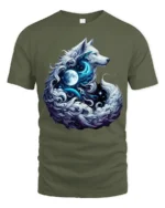 Moon Howl Wolf Cosmic Lunar Animal T-Shir - military green t-shirt on white background