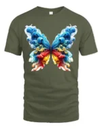 Smoke Butterfly Colorful Abstract Art T-Shirt - military green t-shirt on white background