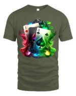 Ace Card Colorful Poker Hand T-Shirt Gif - military green t-shirt on white background