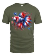 Red White Blue Fish T-Shirt American Betta Tee - military green t-shirt on white background