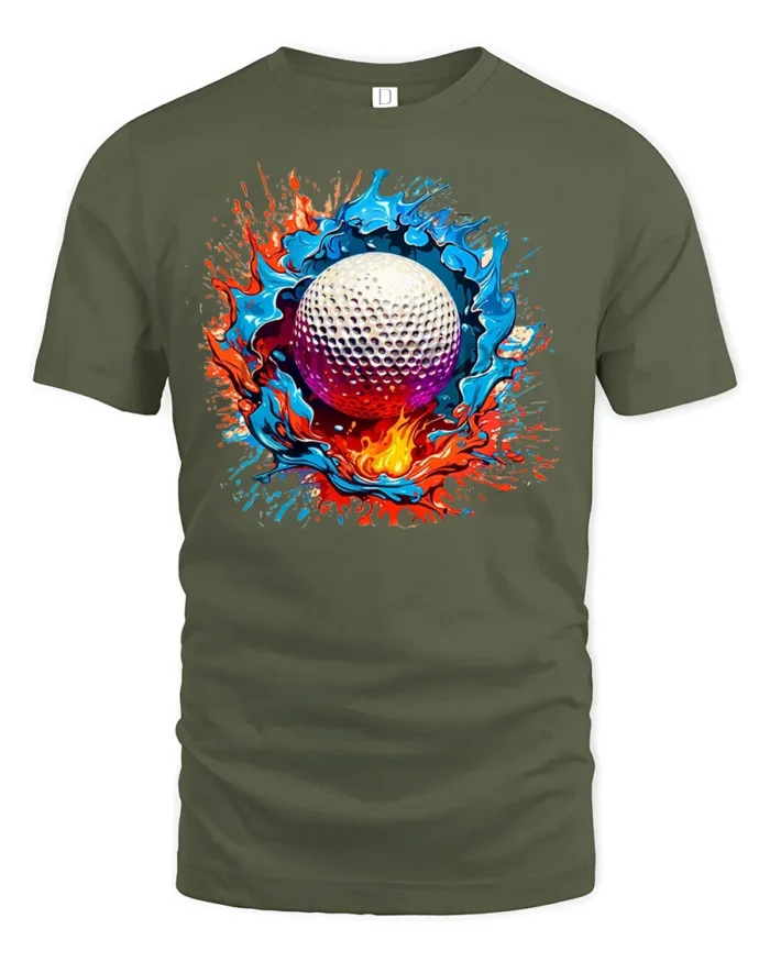 Splash Golf Colorful Golf Ball Graphic T-Shirt - military green t-shirt on white background