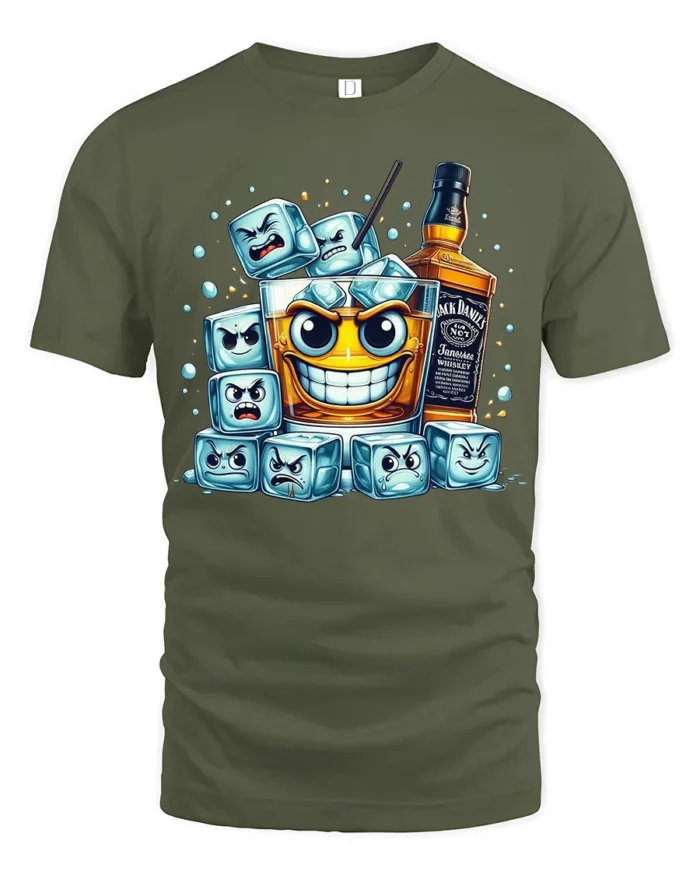 Whiskey Mood Funny Drink Ice Cube T-Shirt - military green t-shirt on white background