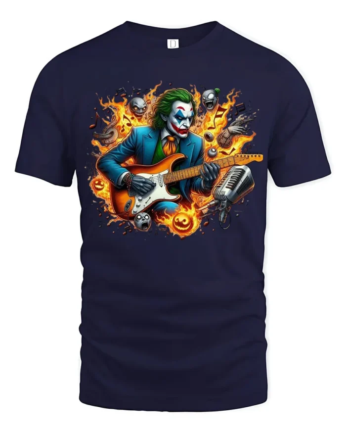 Joker Guitar Hero Funny Villain Music T-Shirt - navy t-shirt on white background