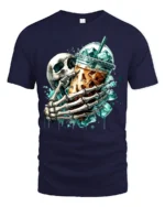 Skull Iced Coffee Funny Skeleton Drink T-Shirt - navy t-shirt on white background