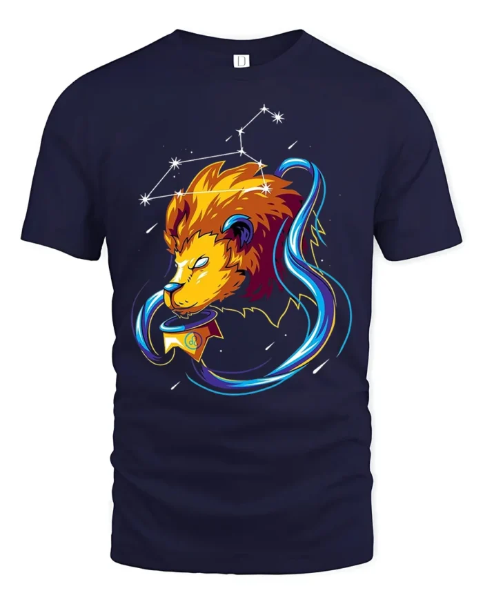 Leo Constellation Zodiac Lion Graphic T-Shirt - navy t-shirt on white background