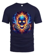 Burning Skull Hands T-Shirt Edgy Fire Skull Tee - navy t-shirt on white background