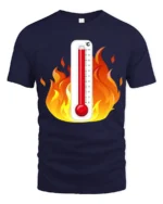 Hot Temperature Thermometer in Flames T-Shirt - navy t-shirt on white background