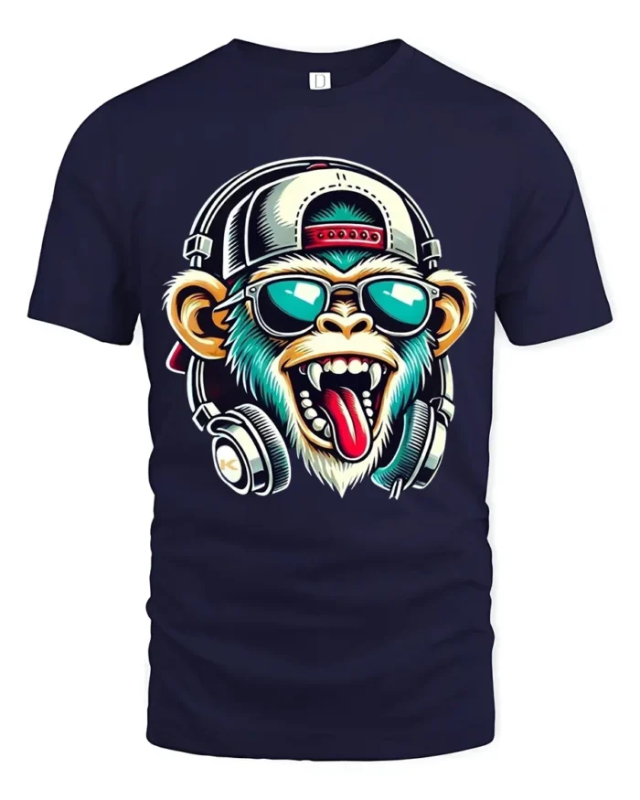 Hip Hop Monkey T-Shirt Trendy Ape Music Lover Tee - navy t-shirt on white background