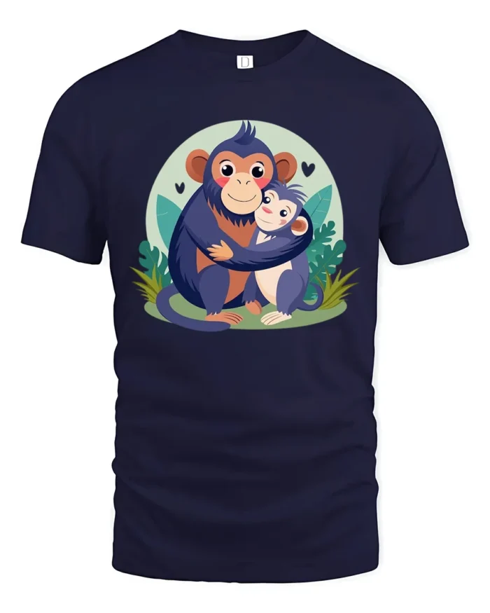 Papa Monkey Hug Sweet Father’s Day T-Shirt Gift - navy t-shirt on white background
