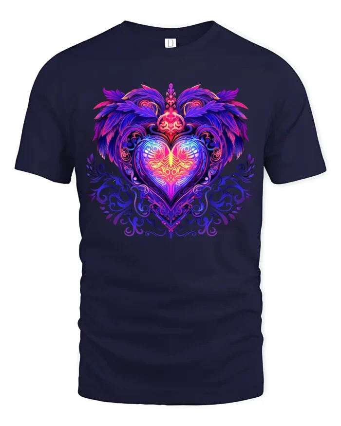 Mystic Heart Tee Intricate Colorful Heart Design - navy t-shirt on white background