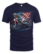 American MX Rider T-Shirt Dirt Bike Flag Tee - navy t-shirt on white background